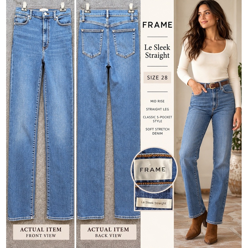 Frame Le Sleek Straight Jeans Womens Marsa Blue 28 Excellent Minimalist